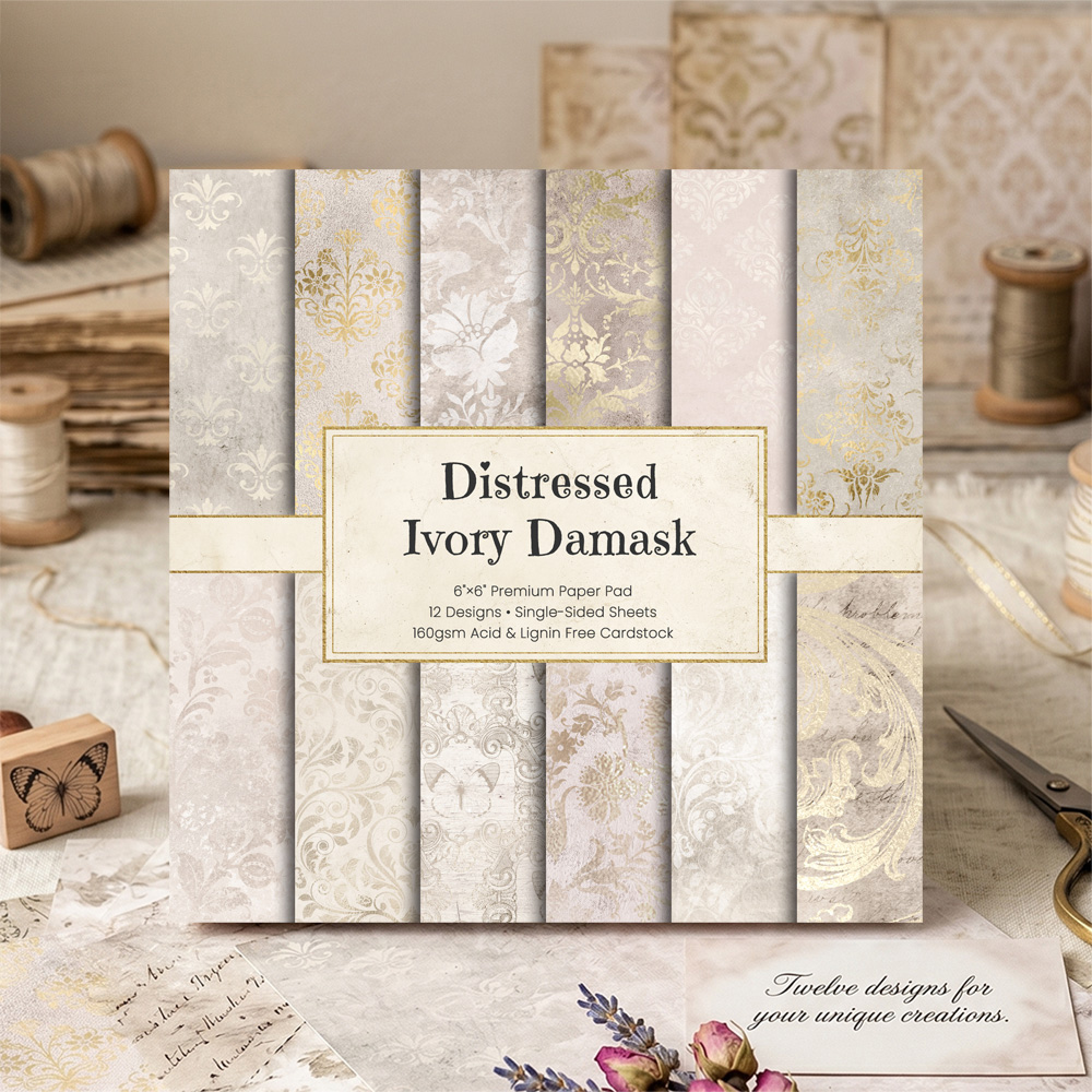 Vintage Junk Journal Scrapbooking Paper - Blocco di Carta Vintage Avorio Damascata