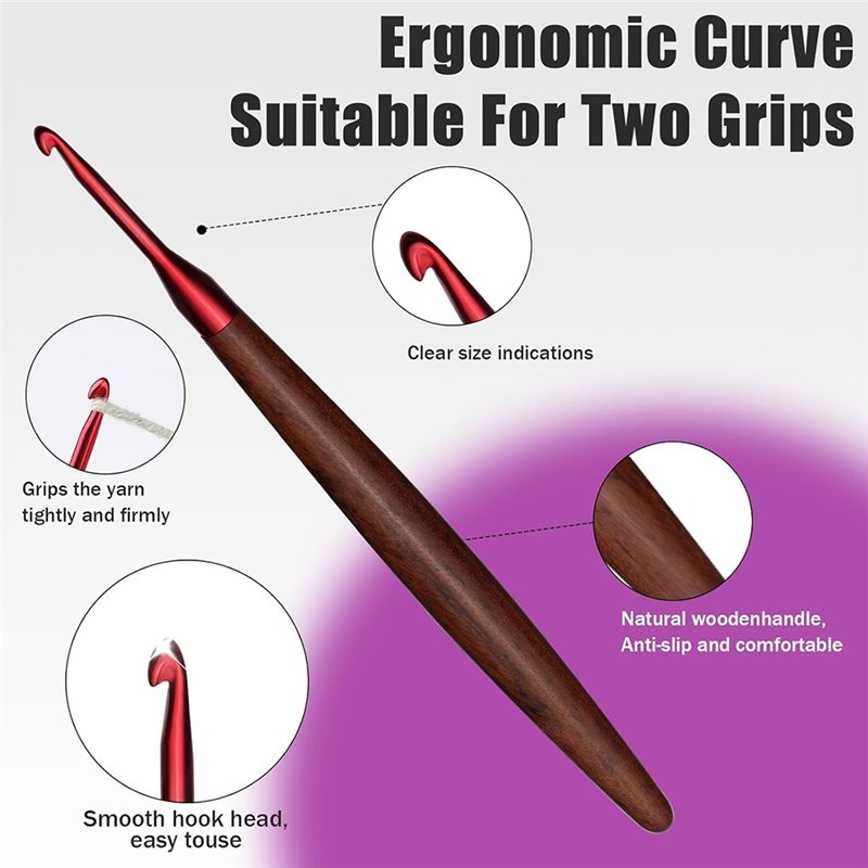 A59Z-Ganci ergonomici con impu - Wooden Crochet Hooks Ergonomic Handle recensione e prezzo